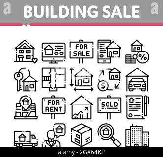 Bâtiment maison vente ligne fine Vector Icons Set Illustration de Vecteur