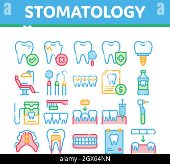 Vecteur de collecte de stomatologie fine ligne Icons Set Illustration de Vecteur