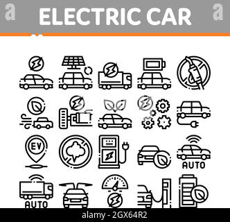 Vecteur de la collection d'icônes de transport de voiture électrique Illustration de Vecteur