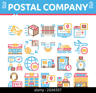 Société de transport postal Vector Icons Set Illustration de Vecteur