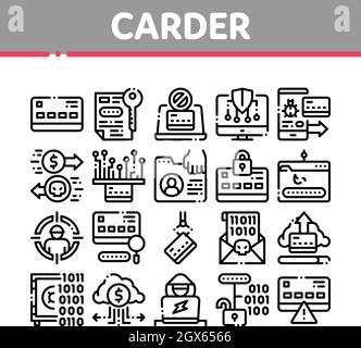 Hacker Carder Éléments Collection Icons Set Vector Illustration de Vecteur