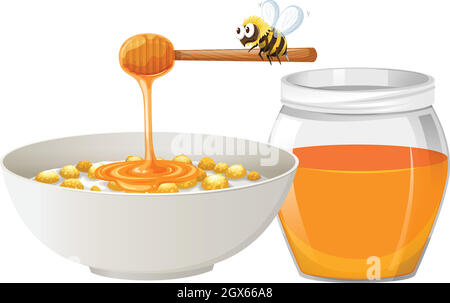 Céréales avec miel dans un bol Illustration de Vecteur