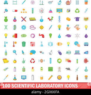 100 laboratoire scientifique icons set, cartoon style Illustration de Vecteur