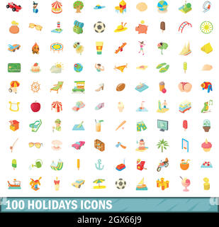 100 jours fériés icons set, cartoon style Illustration de Vecteur