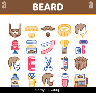 Barbe et Moustache Collection Icons Set Vector Illustration de Vecteur