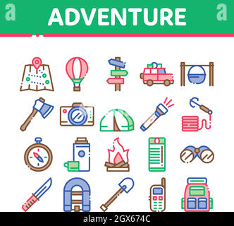 Éléments d'aventure Collection Icons Set Vector Illustration de Vecteur