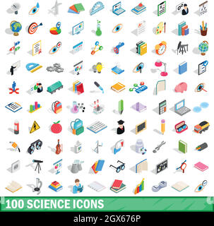 Science 100 icons set, style 3D isométrique Illustration de Vecteur