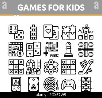 Jeux d'enfants Interactive Vector fine ligne Icons Set Illustration de Vecteur