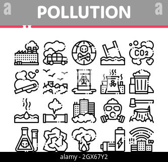 Vecteur de la nature de la pollution fine ligne Icons Set Illustration de Vecteur