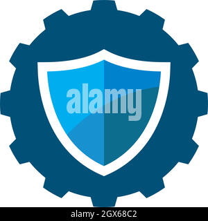 Vecteur de modèle de logo de symbole d'engrenage de bouclier Illustration de Vecteur