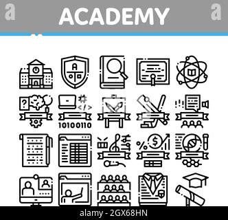 Academy Collection éducative Icons Set Vector Illustration de Vecteur