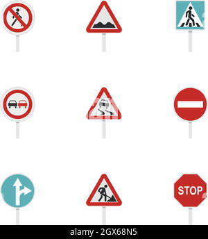 Road sign icons set, style plat Illustration de Vecteur