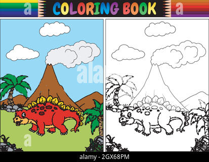 Livre de coloriage avec dessin animé stegosaurus Illustration de Vecteur