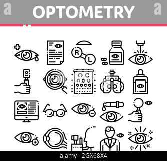 Optométrie Icônes De Collection D'Aide Médicale Définir Le Vecteur Illustration de Vecteur