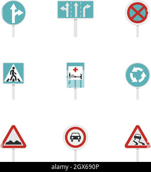 Panneau de circulation icons set, style plat Illustration de Vecteur