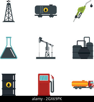 Icônes de l'industrie pétrolière et gazière, style plat Illustration de Vecteur