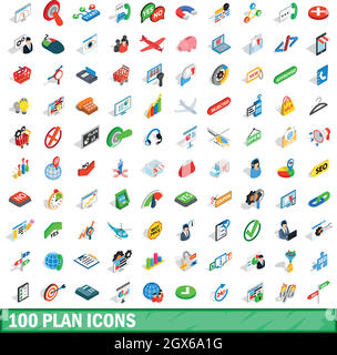 Plan 100 icons set 3D isométrique, style Illustration de Vecteur