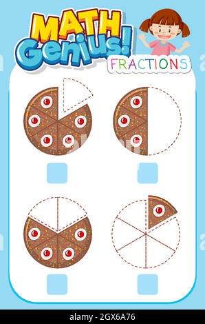 Conception de feuille de calcul pour génie mathématique avec fille et fractions Illustration de Vecteur