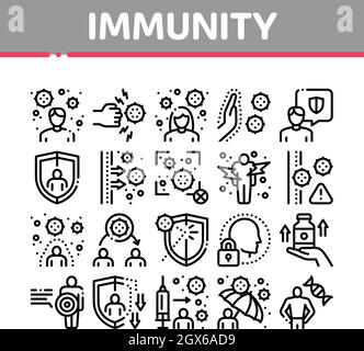 Immunité les icônes de défense biologique humaine permettent de définir le vecteur Illustration de Vecteur