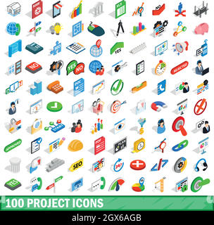 Projet 100 icons set, style 3D isométrique Illustration de Vecteur