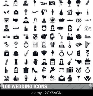 100 icônes de mariage fixé, le style simple Illustration de Vecteur