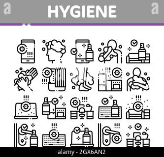 Vecteur de jeu d'icônes de collection hygiène et santé Illustration de Vecteur