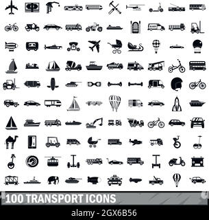 100 icônes de transport, définir le style simple Illustration de Vecteur