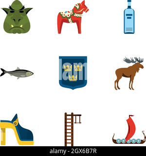 Ensemble de symboles suédois, style plat Illustration de Vecteur