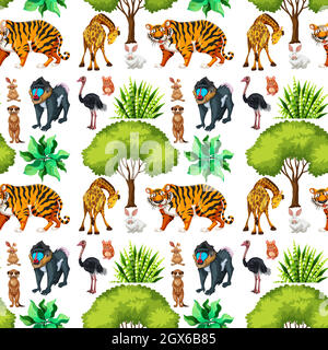 Motif animal safari sans coutures avec joli animal Illustration de Vecteur