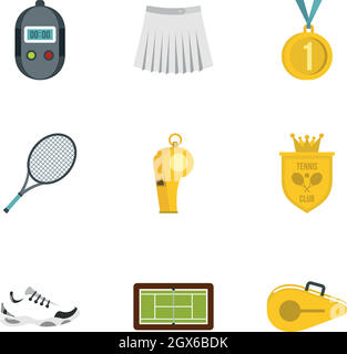 Équipement pour les icônes de sport de tennis, modèle plat Illustration de Vecteur