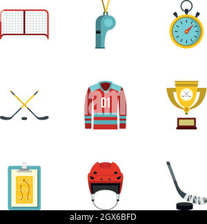 Icons set Hockey, style plat Illustration de Vecteur