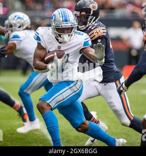 Chicago, Illinois, États-Unis. 03ème octobre 2021. - Lions #87 Quintez Cephus en action pendant le match NFL entre les Detroit Lions et les Chicago Bears au Soldier Field de Chicago, il. Photographe : Mike Wulf. Crédit : csm/Alay Live News Banque D'Images