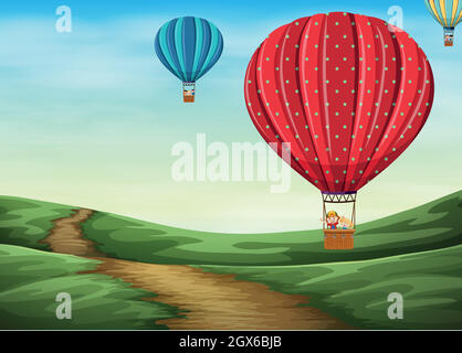 Hot Air Balloon in sky Illustration de Vecteur