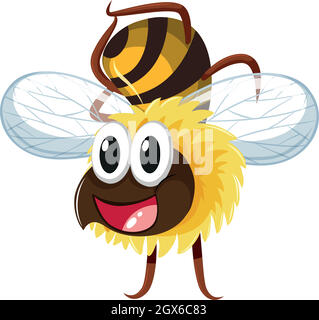 Bonne abeille volant sur fond blanc Illustration de Vecteur