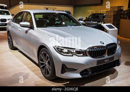 La BMW série 3 a été présentée au salon automobile Autosalon 2020. Bruxelles, Belgique - 9 janvier 2020. Banque D'Images