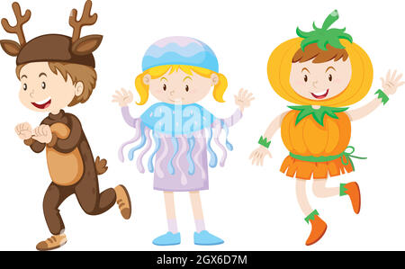 Trois enfants en costumes pour halloween Illustration de Vecteur