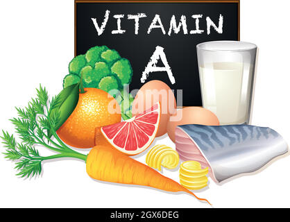 Un ensemble de nourriture de vitamine A. Illustration de Vecteur