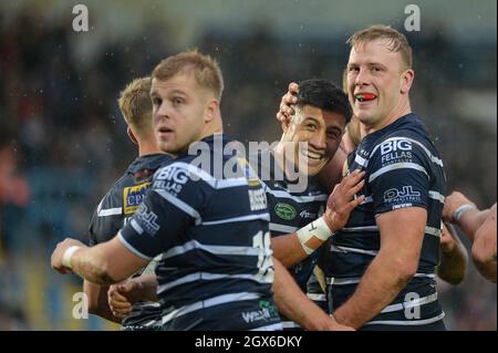 Featherstone, Angleterre - 2 octobre 2021 - Craig Kopczak, de Featherstone Rovers, célèbre son essai lors du championnat de rugby Betfred, demi-finale, Featherstone Rovers vs Halifax Panthers au Millennium Stadium, Featherstone, Royaume-Uni Dean Williams Banque D'Images