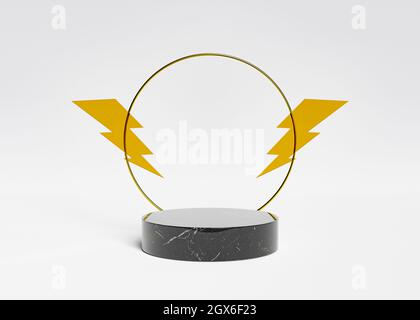 support de produit en marbre avec anneau doré et lumières en verre sur les côtés sur fond blanc. rendu 3d Banque D'Images