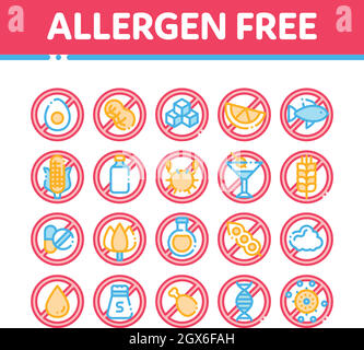 Produits sans allergènes fine ligne Vector Icons Set Illustration de Vecteur