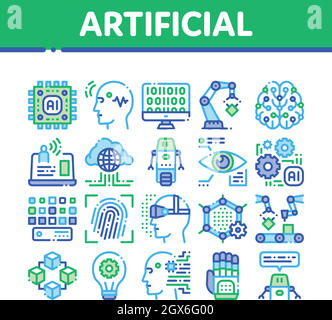 L'Intelligence Artificielle Fine Vector Icons Set Illustration de Vecteur