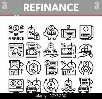 Refinancer les icônes de recouvrement financier définir le vecteur Illustration de Vecteur