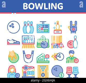 Outils De Jeu De Bowling Collection Icônes Définir Le Vecteur Illustration de Vecteur