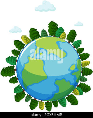 Grand monde avec beaucoup d'arbres et le ciel bleu Illustration de Vecteur