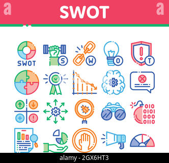 Les Icônes De La Collection Swot Analysis Strategy Permettent De Définir Le Vecteur Illustration de Vecteur