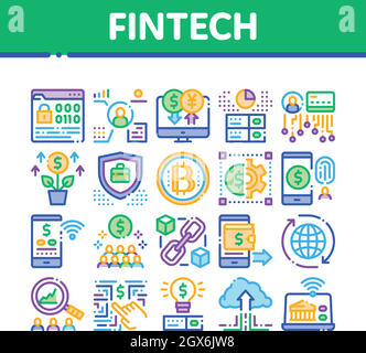 Les icônes de la collection FinTech Innovation Set Vector Illustration de Vecteur