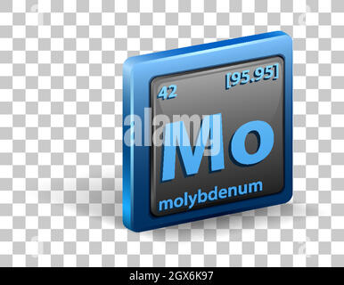 Élément chimique en molybdène. Symbole chimique avec numéro atomique et masse atomique. Illustration de Vecteur