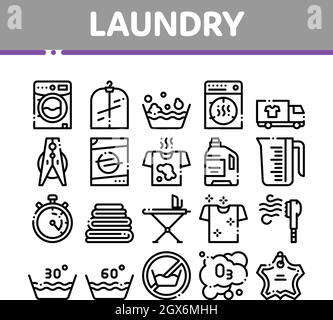 Service de blanchisserie fine ligne Vector Icons Set Illustration de Vecteur