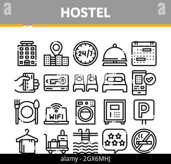 Auberge Collection signe vecteur éléments Icons Set Illustration de Vecteur