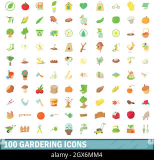 100 gardering icons set, cartoon style Illustration de Vecteur